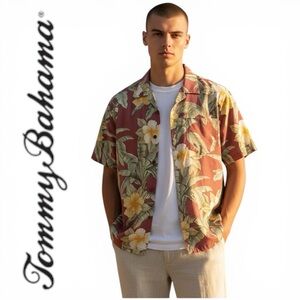 Tommy Bahama Shirt Men Silk Hawaiian Floral Short Sleeve Button Up XL